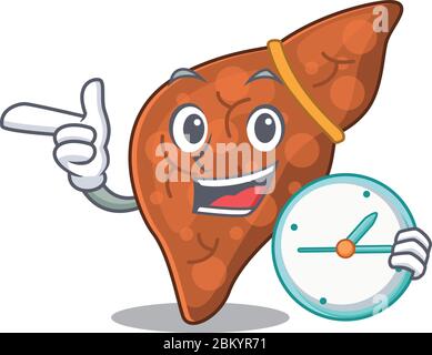 Human fibrosis liver mascot design concept smiling with clock Stock Vector