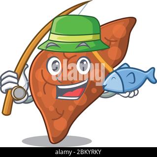 Cartoon design concept of human fibrosis liver while fishing Stock Vector