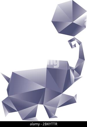 Polygonal elephant art illustration. Origami elephant juggles a ball isolated on white Stock Vector