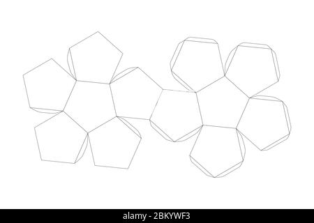 Paper dodecahedron template, trim scheme on white Stock Vector