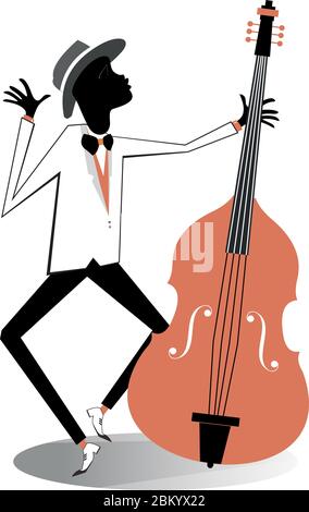 Afro-American cellist illustration. Afro-American musician is playing cello with inspiration isolated on white Stock Vector