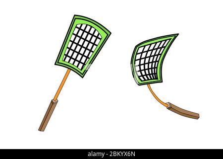 Fly swatter isolated on white background. Tool for the destruction of insects at home. Insect killing tool icon. Palette to kill mosquitoes. Vector Stock Vector
