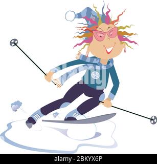 Downhill skier woman illustration. Woman skier isolated on white Stock Vector