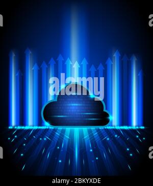 Concept cloud computing technology background with circuit pattern, sparkle effect and arrow. Stock Vector