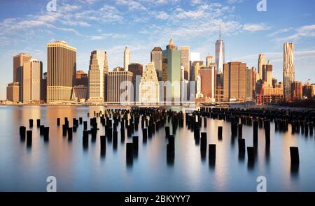 New York lower Manhattan skyline long exposure Stock Photo