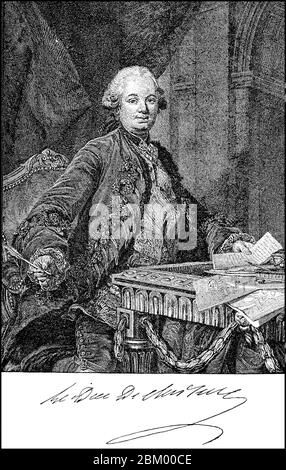 Étienne François, June 28 1719 - May 8, 1785, was the Marquis de Remonville, Seigneur de Chanteloup, Marquis de Stainville, Duc de Choiseul-Stainville and peer of France, 1758, and Duke of Choiseul, and Duke of Amboise and Peer of France, 1764, and a leading French statesman at the time of the Ancien Regime  /  Étienne-François de Choiseul, 28. Juni 1719 - 8. Mai 1785, war Marquis de Removille, Seigneur de Chanteloup, Marquis de Stainville, Duc de Choiseul-Stainville und Pair von Frankreich, 1758, sowie Herzog von Choiseul, und Herzog von Amboise und Pair von Frankreich, 1764, und ein führende Stock Photo