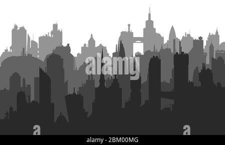 Vector image of city buildings with many different elements. Stock Vector