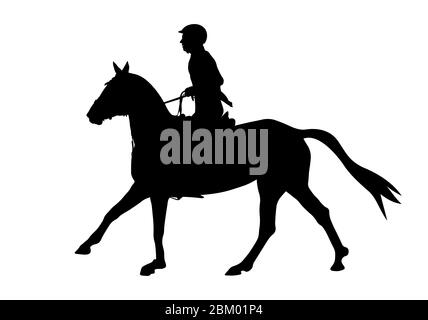 show jumping dressage woman on horse black silhouette Stock Photo