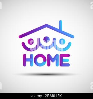 Happy at home blended line icon. Vector illustration of liquid 3d abstract people and house roof icon, logo, sign or emblem over white background Stock Vector