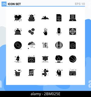 Universal Icon Symbols Group of 25 Modern Solid Glyphs of document, bank, decoration, tree, hill Editable Vector Design Elements Stock Vector