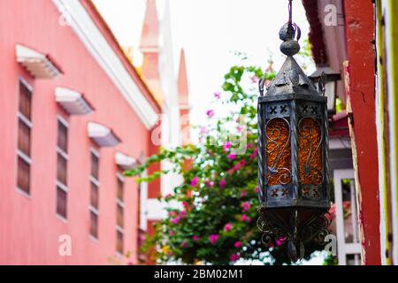 iron lamp on a street in cartagena colombia Stock Photo