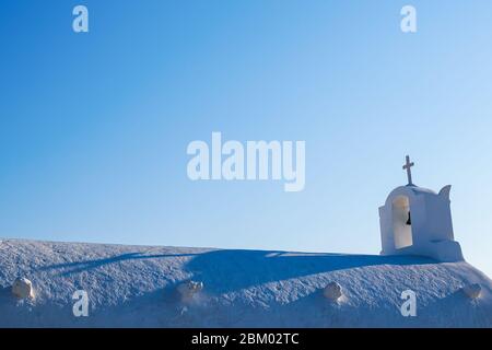 greece church roof. typical white greece christian church. Santorini island Stock Photo