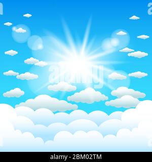 sun lights and cartoon clouds sky Stock Vector