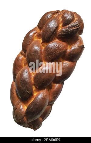Just baked delicious sweet bread basket, isolated on a white background. Stock Photo
