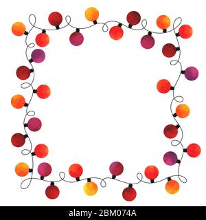 Hand painted watercolor festive electric garlands with colorful lighs isolated on white background Stock Photo