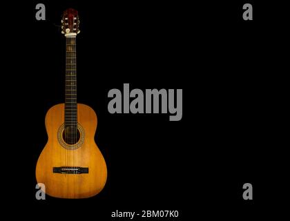 Guitar image from front perspective on black background Stock Photo