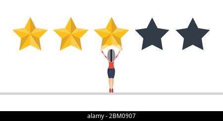 Businesswoman give a review. Evaluation concept. Feedback. Vector illustration in flat design. Stock Vector