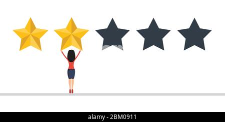 Businesswoman give a review. Evaluation concept. Feedback. Vector illustration in flat design. Stock Vector