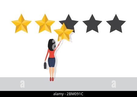 Businesswoman give a review. Evaluation concept. Feedback. Vector illustration in flat design. Stock Vector