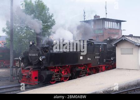 Abfahrt Dampflok, Wernigerode, Harz, Sachsen-Anhalt, Deutschland Stock Photo