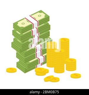 Coins and banknotes vector illustration isolated on white background Stock Vector