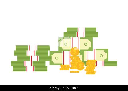 Coins and banknotes vector illustration isolated on white background Stock Vector