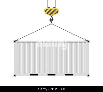 Container hanging on the hook vector illustration isolated on white background. Stock Vector