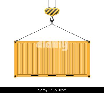 Container hanging on the hook vector illustration isolated on white background. Stock Vector