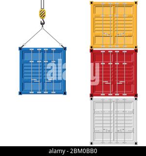 Container hanging on the hook vector illustration isolated on white background. Stock Vector