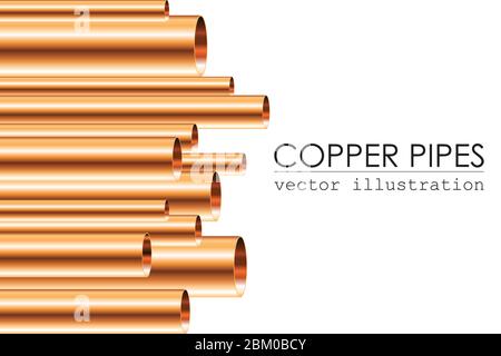 Copper pipes vector illustration isolated. Different sizes of copper pipes Stock Vector