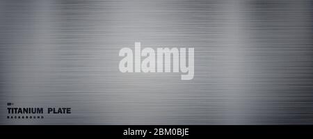 Abstract wide solid silver titanium plate material with grunge line pattern decorative background. Use for ad, poster, artwork, template design. Stock Vector