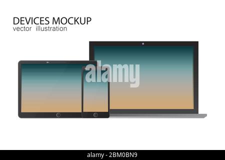 Set of monitor, tablet, laptop, smartphone. Vector illustration in realistic design. Stock Vector