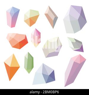 Colorful crystal stones set isolated on white background Stock Vector