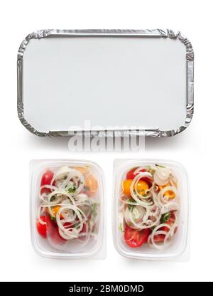 take away food containers isolated on white background, top view Stock Photo