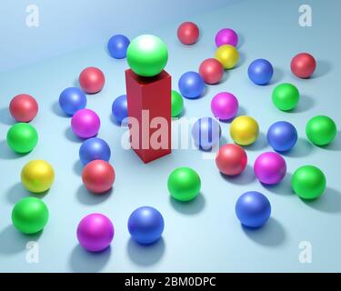 Leadership. Conceptual image of a leader and subordinates. Business teamwork. Colorful balloons. Stock Photo