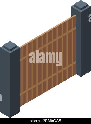 Wooden gate icon, isometric style Stock Vector