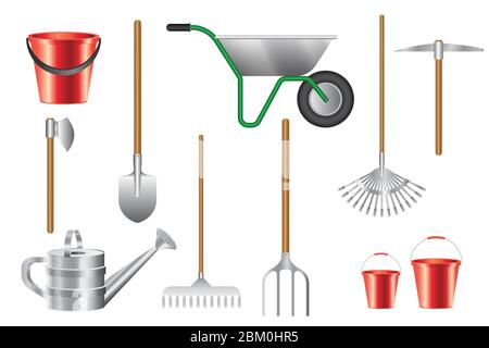 Gardening tools set vector illustration isolated on white background Stock Vector