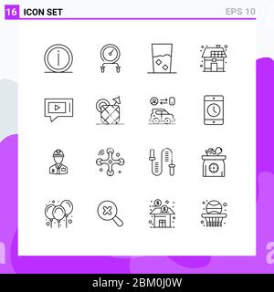 Group of 16 Modern Outlines Set for house, eco, intensity, set, food Editable Vector Design Elements Stock Vector