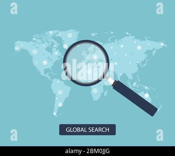 Global search concept. Vector illustration in flat design. Stock Vector