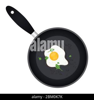 Fried egg with parsley in the pan vector illustration Stock Vector