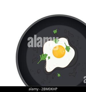 Fried egg with parsley in the pan vector illustration Stock Vector