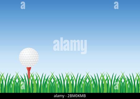 Golf ball on red tee on green grass vector illustration Stock Vector
