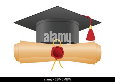 Graduation hat and diploma vector illustration isolated on white background Stock Vector