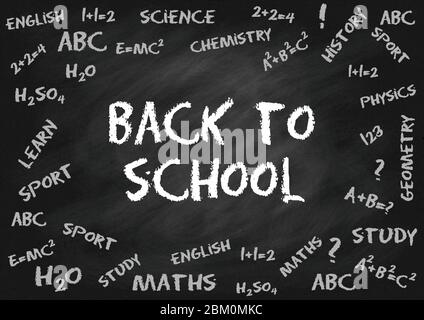 Back to school. Chalk lettering on chalk board Stock Vector