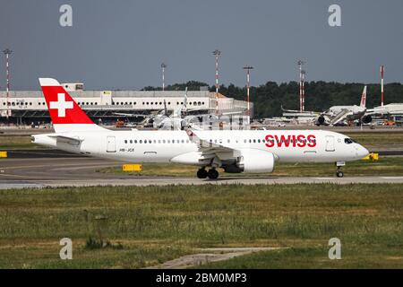 HB-JCE Swiss International Air Lines Bombardier CSeries CS100 (BD-500-1A10) Airbus A220-100 at Malpensa (MXP / LIMC), Milan, Italy Stock Photo