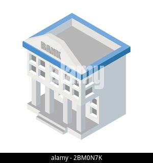 Isometric bank building vector illustration isolated on white background Stock Vector