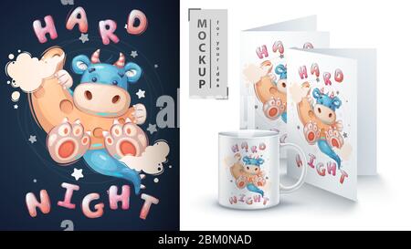 Dino on the moon - poster and merchandising. Stock Vector