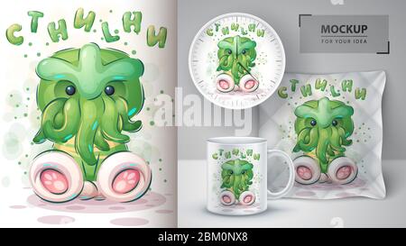 Cartoon cthulhu - poster and merchandising. Stock Vector
