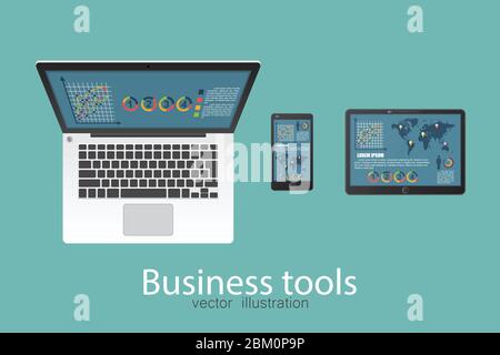 Business laptop, tablet and smartphone  vector illustration isolated. Stock Vector
