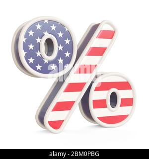 Percentage symbol with USA flag colors isolated on a white background. 3d image Stock Photo